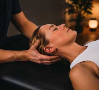Eingehende kraniosakrale Behandlung bei PhysioSport Köln bei einer Patientin.
